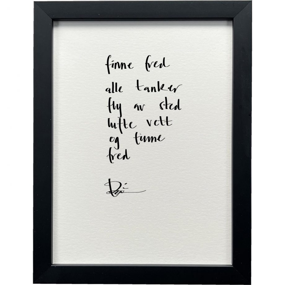 Sort ramme 20 x 26 cm "finne fred", dikt
