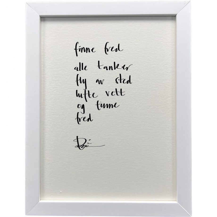 Hvit ramme 20 x 26 cm "finne fred", dikt
