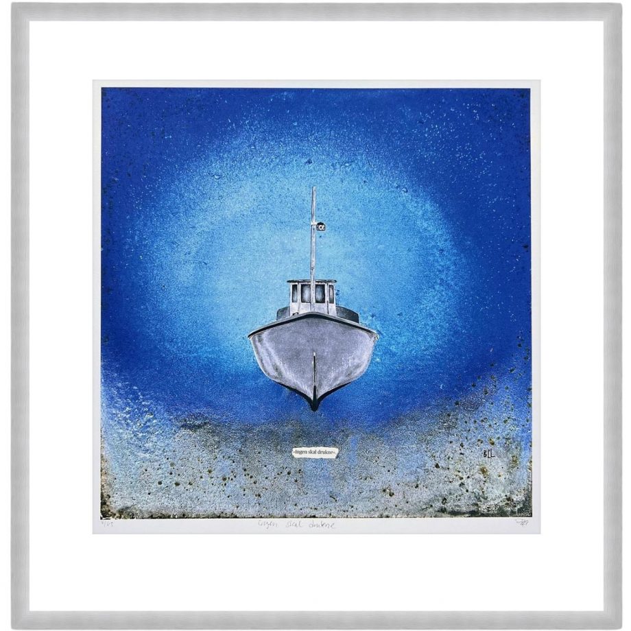 Sølvgrå ramme 64 x 66 cm "ingen skal drukne", trykk