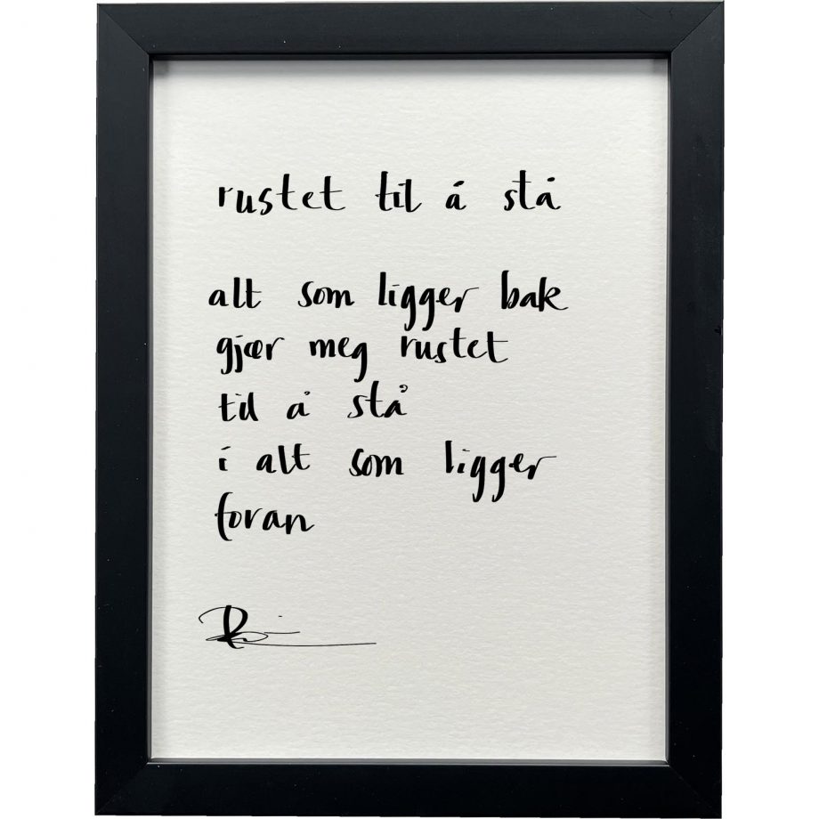 Sort ramme 20 x 26 cm "rustet til å stå", dikt