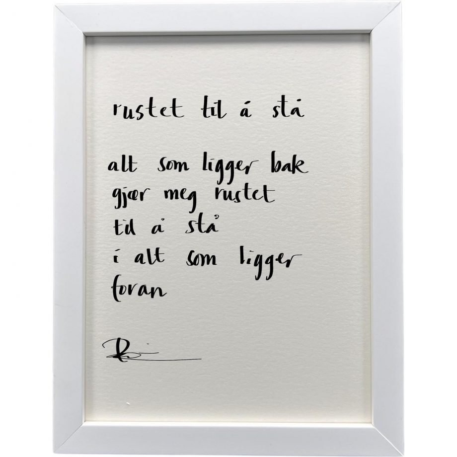 Hvit ramme 20 x 26 cm "rustet til å stå", dikt