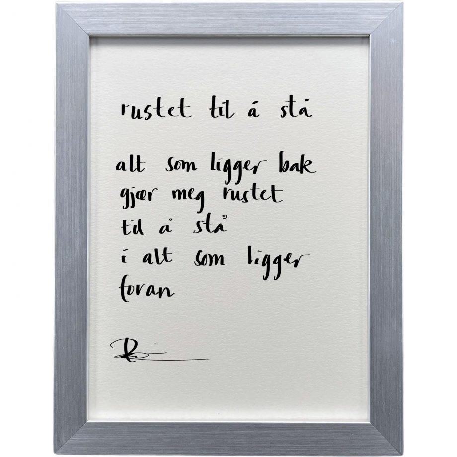 Sølvgrå ramme 20 x 26 cm "rustet til å stå", dikt
