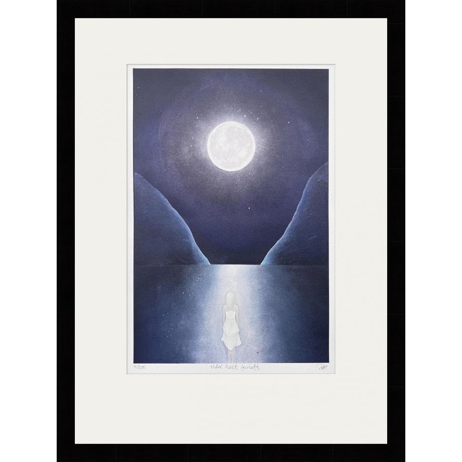 Sort ramme 39 x 53 cm "aldri helt forlatt", trykk