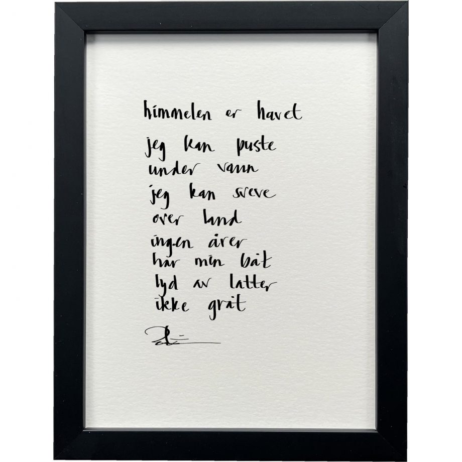 Sort ramme 20 x 26 cm "himmelen er havet", dikt