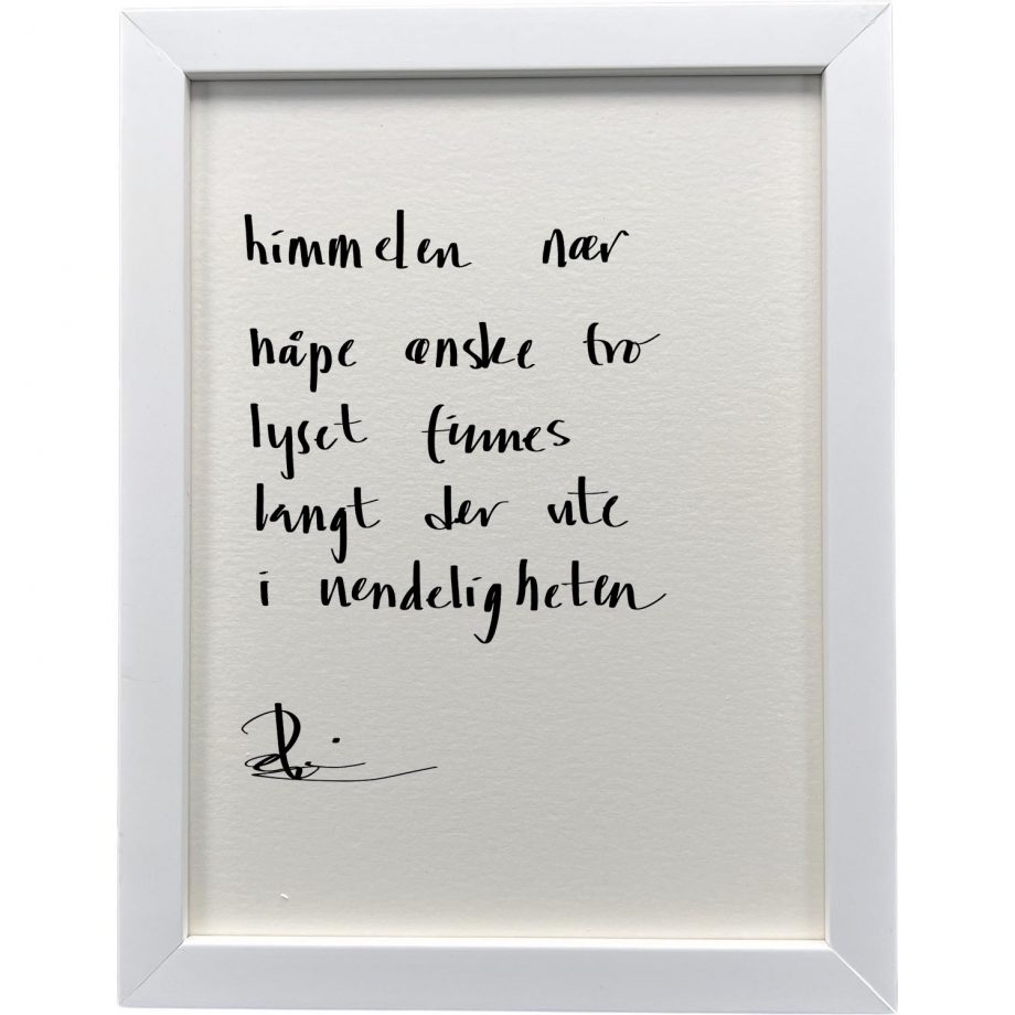 Hvit ramme 20 x 26 cm "himmelen nær", dikt