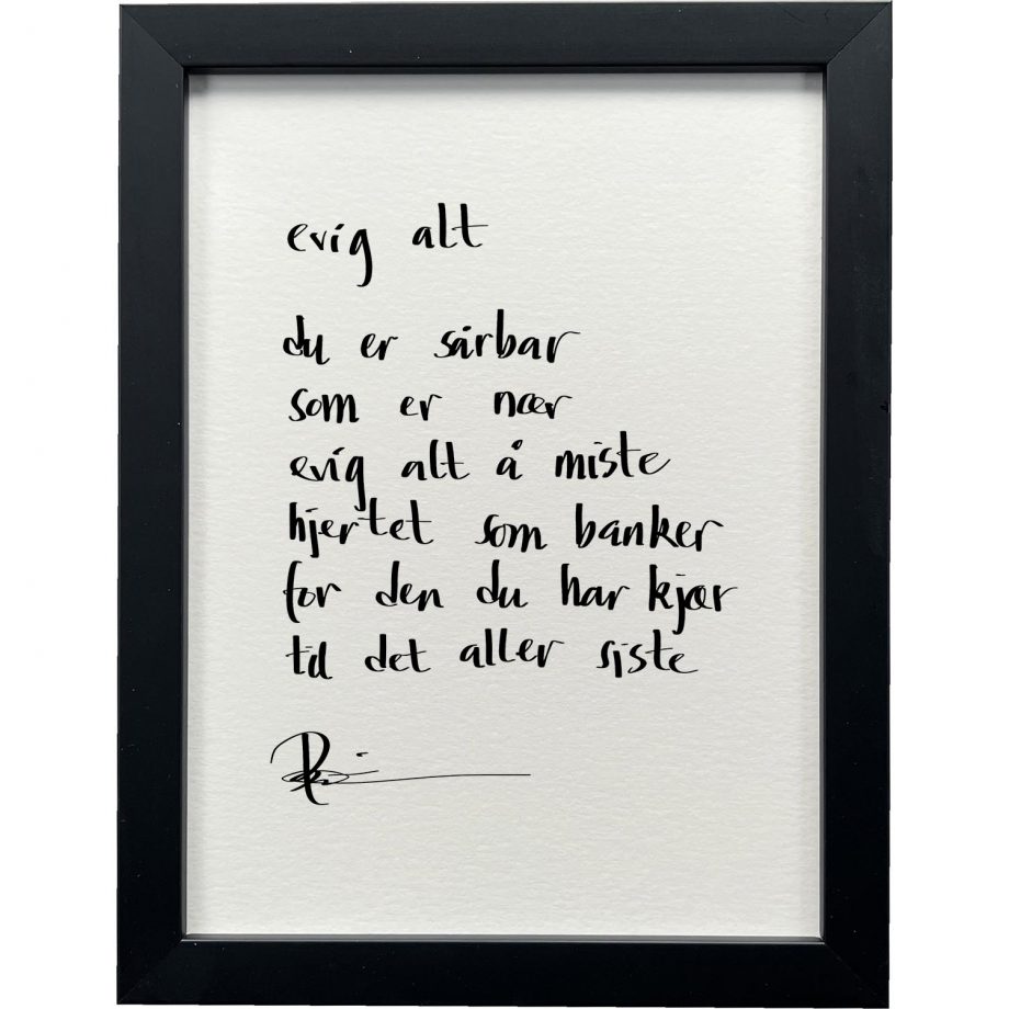 Sort ramme 20 x 26 cm "evig alt", dikt
