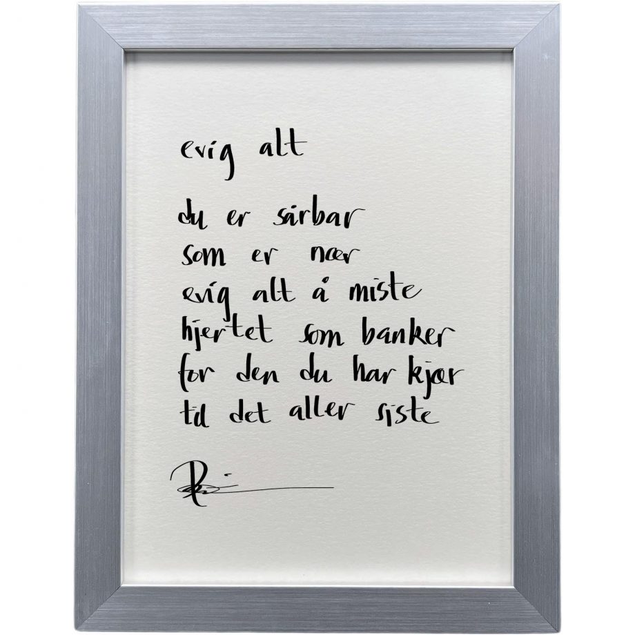 Sølvgrå ramme 20 x 26 cm "evig alt", dikt
