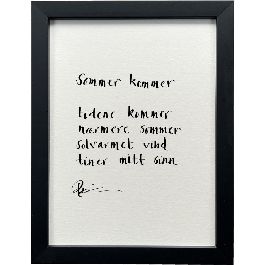 Sort ramme 20 x 26 cm "sommer kommer", dikt