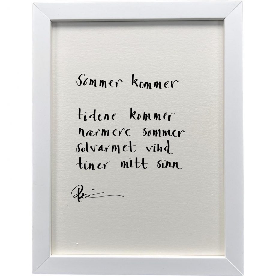 Hvit ramme 20 x 26 cm "sommer kommer", dikt