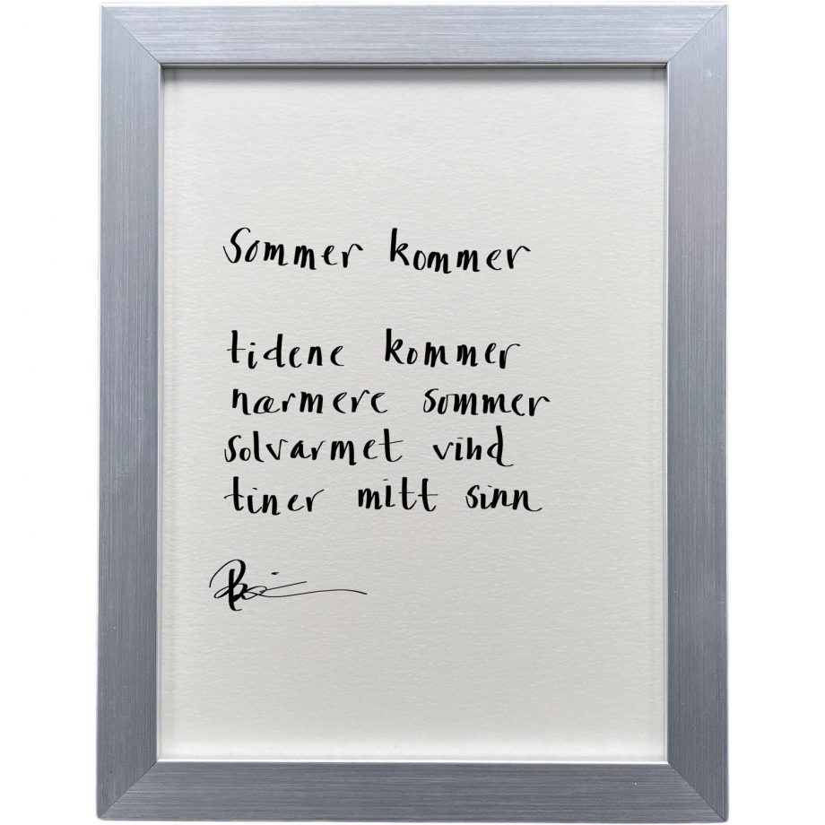 Sølvgrå ramme 20 x 26 cm "sommer kommer", dikt
