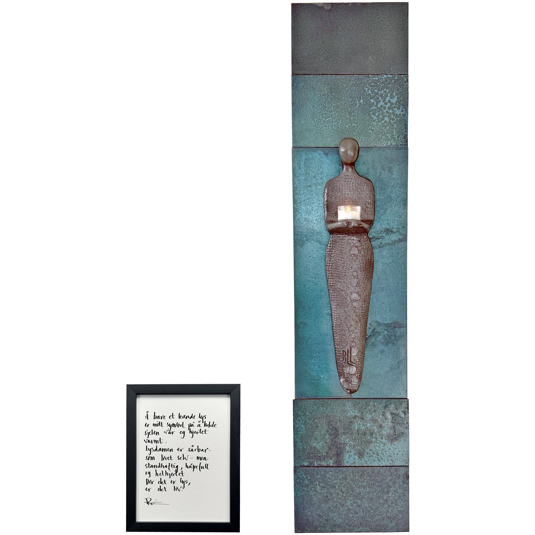 Lysdame på collage av metall