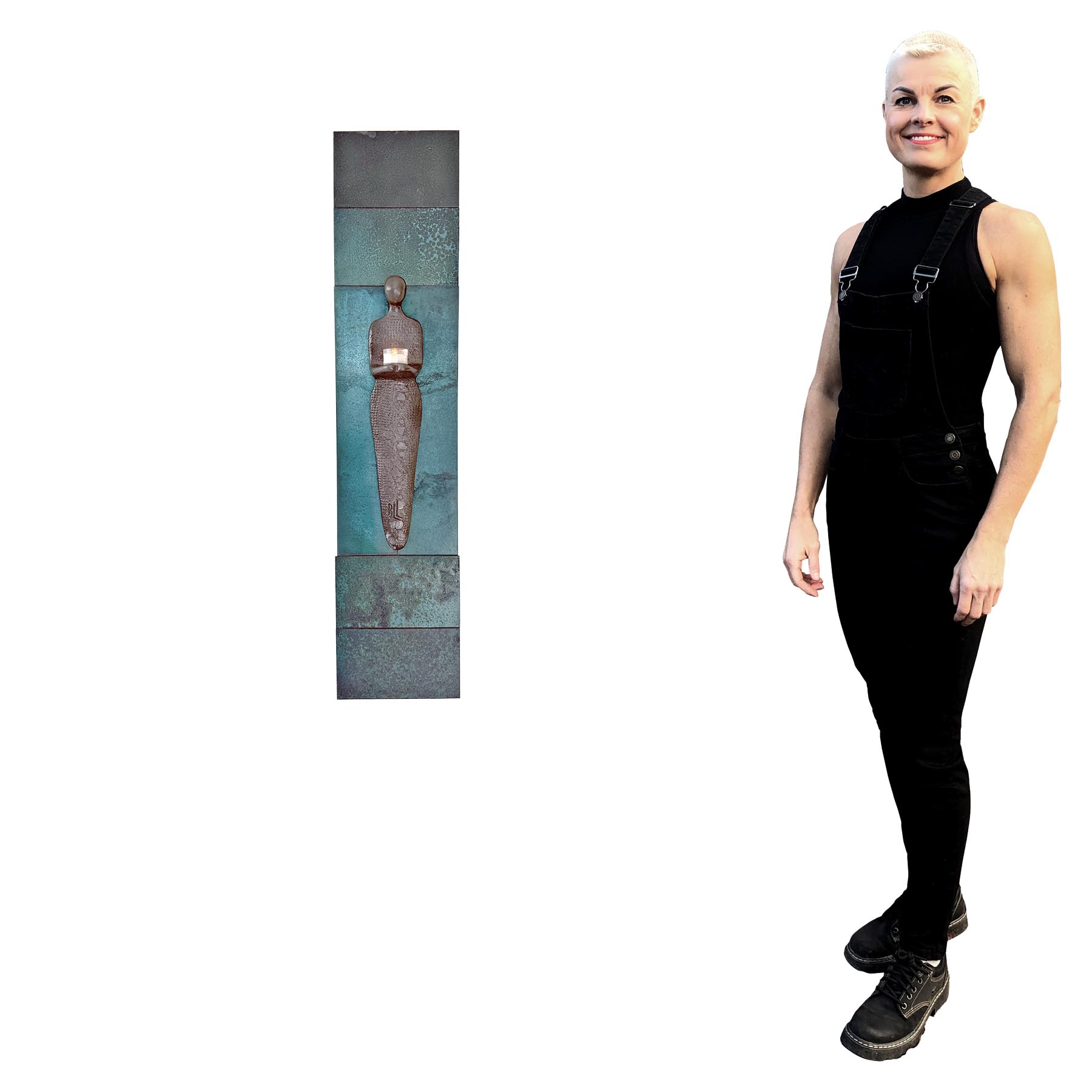 Lysdame på collage av metall