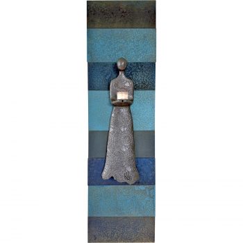 Lysdame på collage av metall