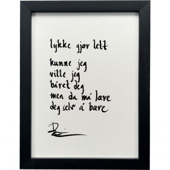 Sort ramme 20 x 26 cm "lykke gjør lett", dikt