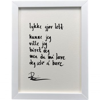 Hvit ramme 20 x 26 cm "lykke gjør lett", dikt